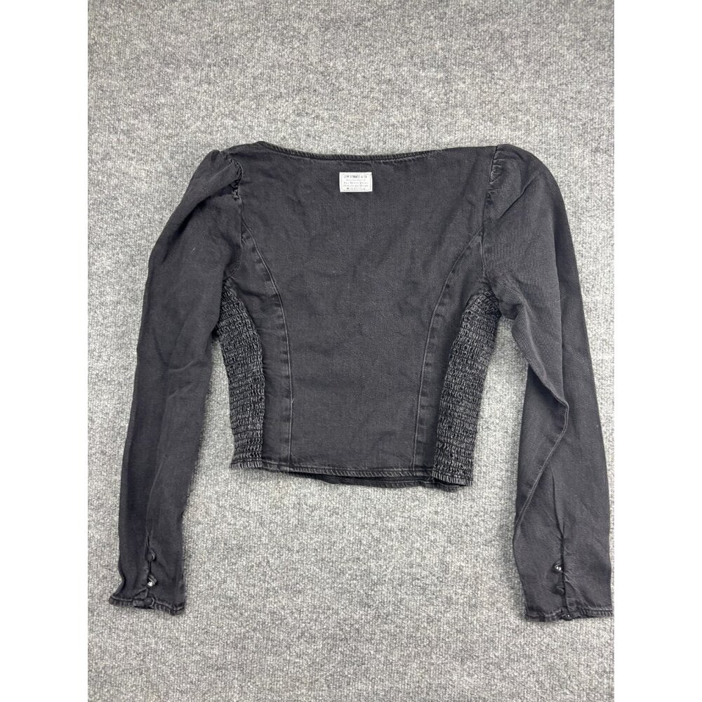 Levis Top Womens Large Black Long Sleeve Square Neck Smocked Denim Shirt NWT - Picture 6 of 6